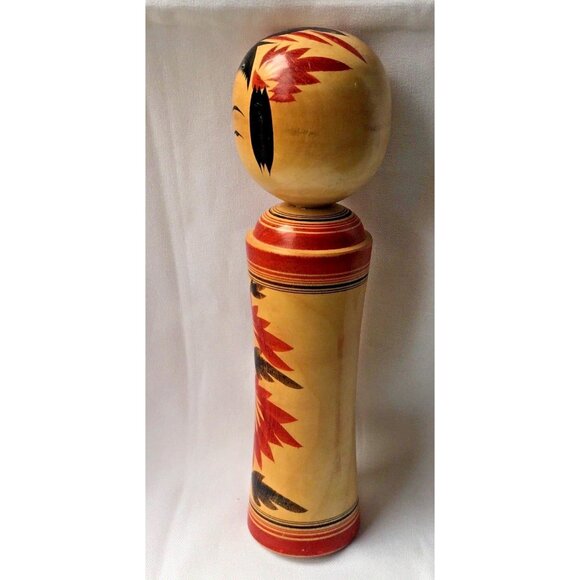 Japanese Kokeshi Doll Floral Design Flowers 10 3/4 “ Signed Maker Mark - Picture 3 of 5